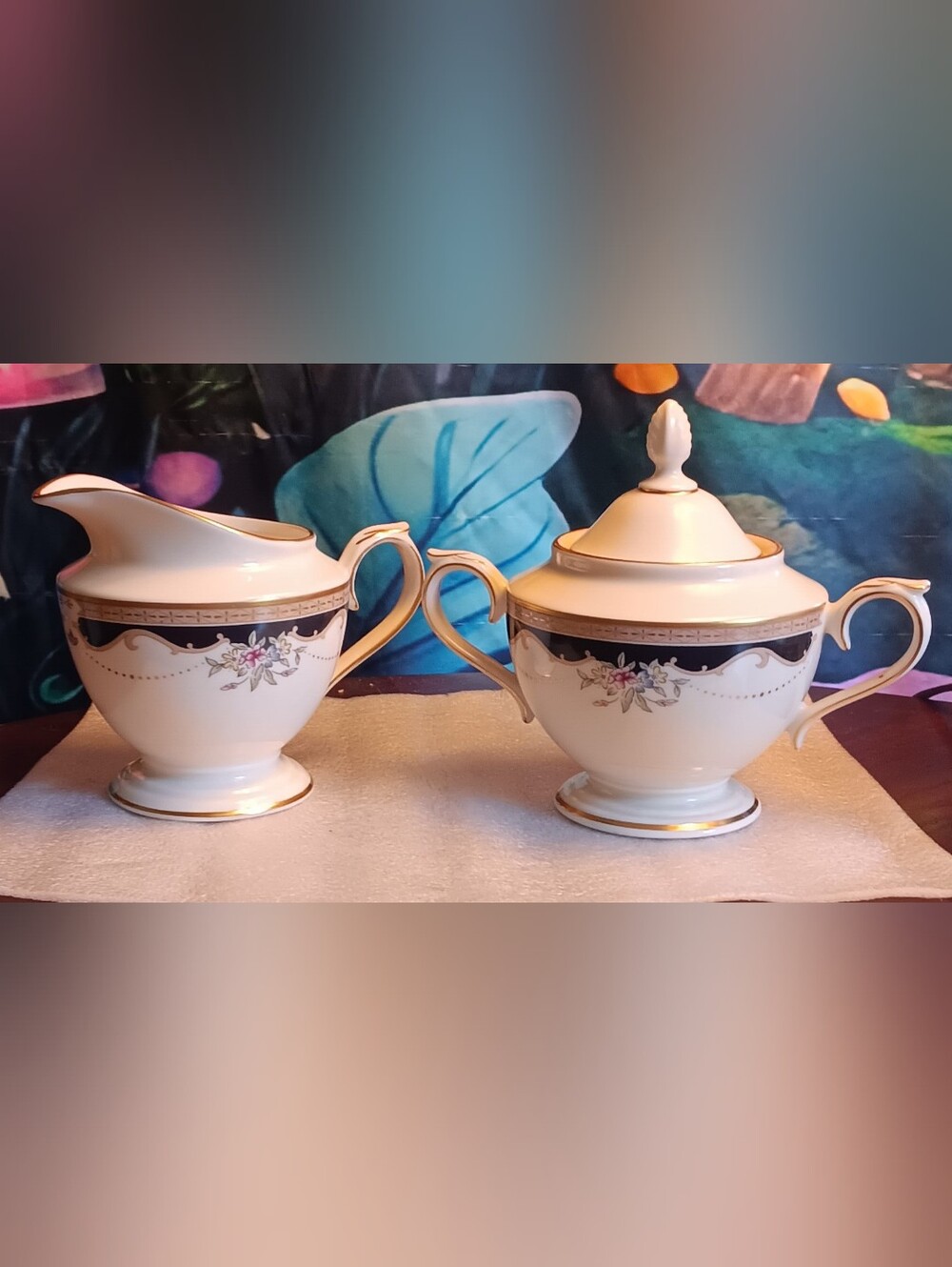 Lenox White Porcelain Creamer and Covered Sugar Set. Hartwell House Design